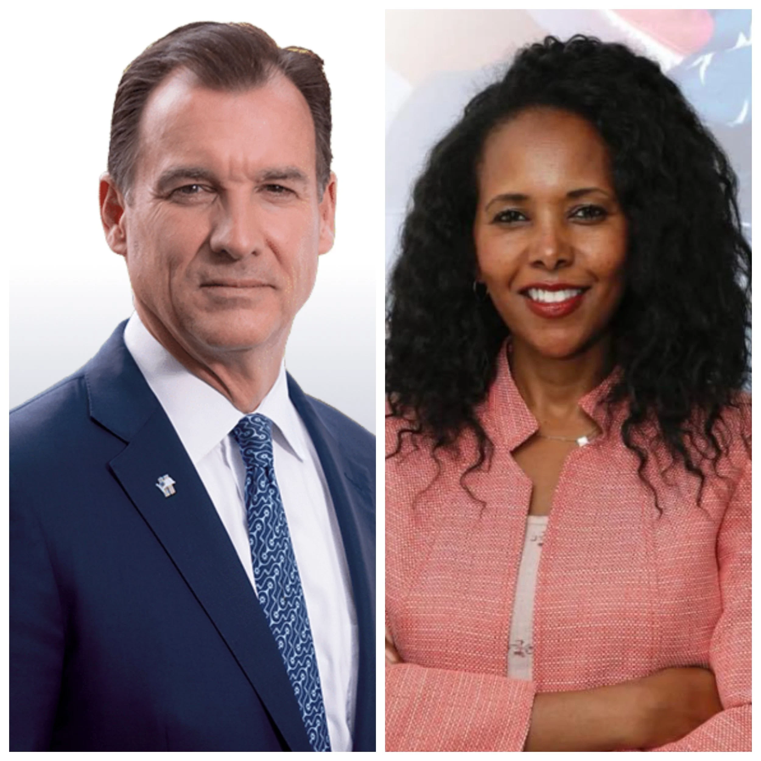  Congressional candidates Tom Suozzi and Mazi Pilip speak with the Eagle