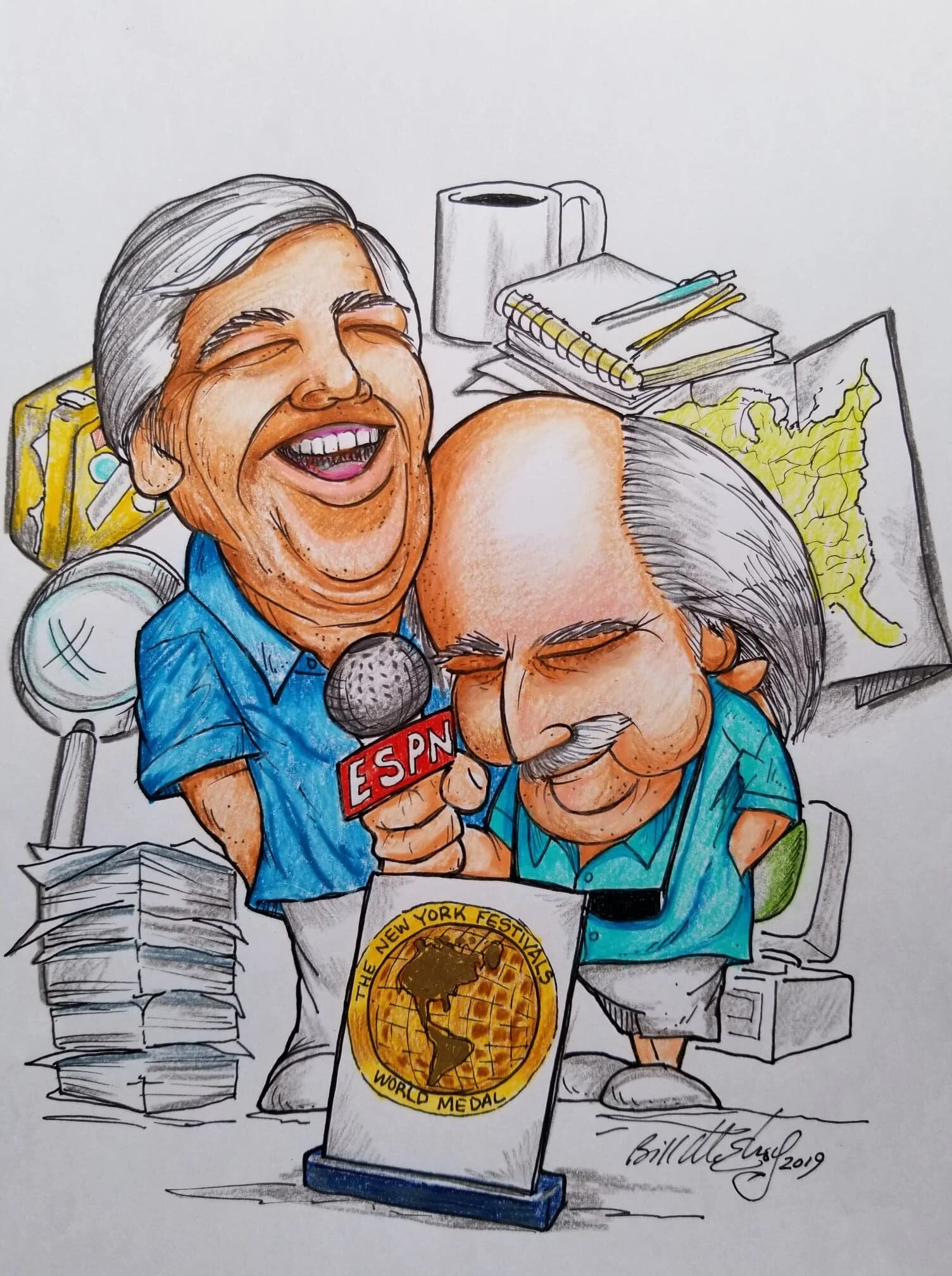 Back when Bob was Bob Ley and we both worked on tons of ESPN stories together all over the place and won some awards and free donuts and a couple of dinners. Buddy Bill McElroy drew this cartoon for Bob