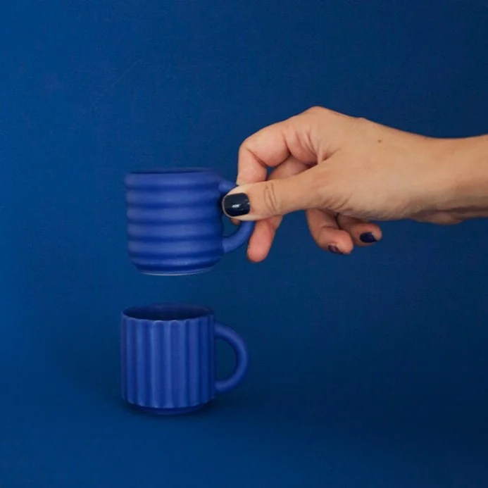 FORM & SEEK - Ripple Espresso Cups in Cobalt (Set of 2)