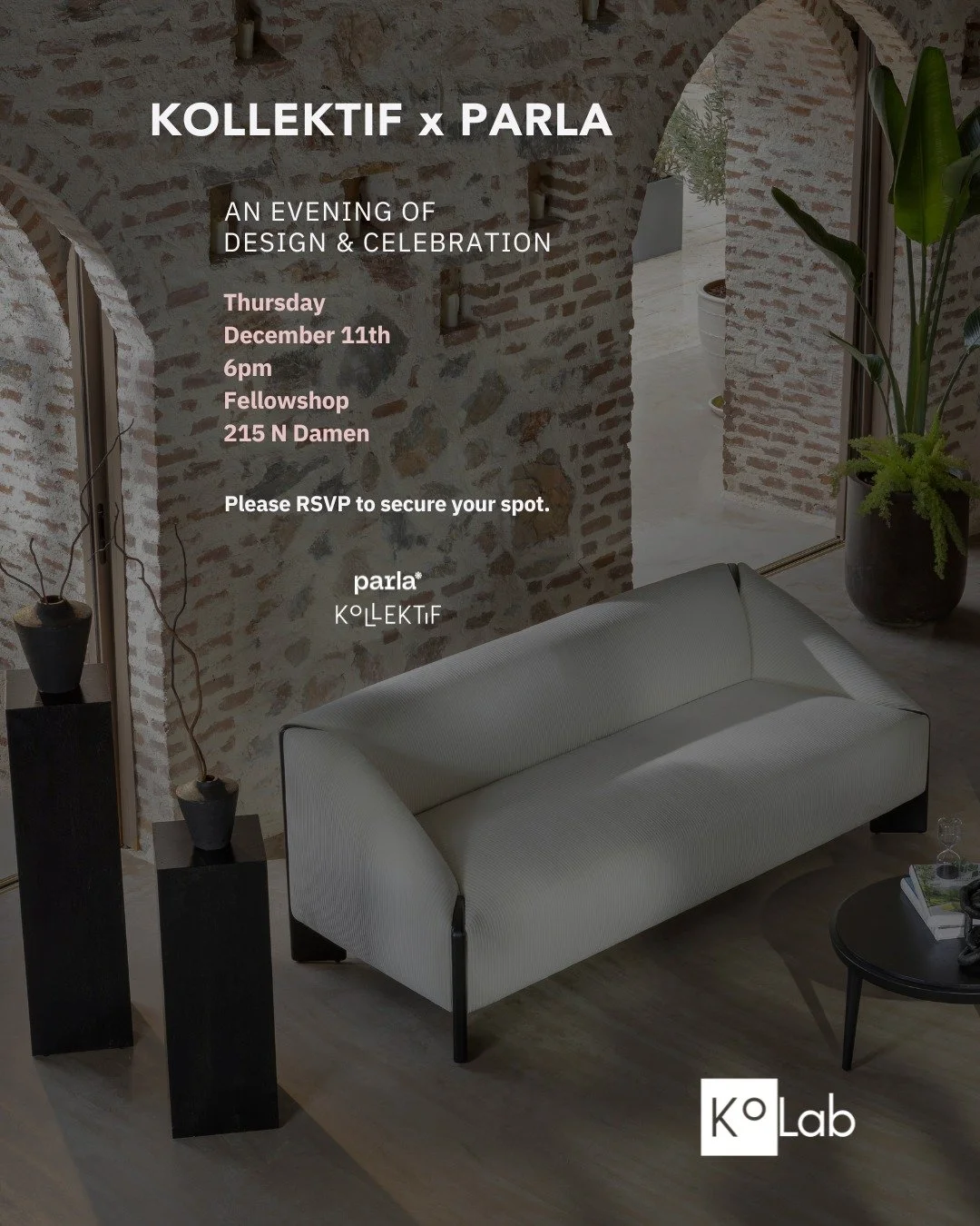 Join us for our first-ever KoLab Event in collaboration with Parla! An evening of creativity, collaboration, and connection. Step into the world of Parla, explore the craftsmanship behind its collection, and take part in a design-driven experience th