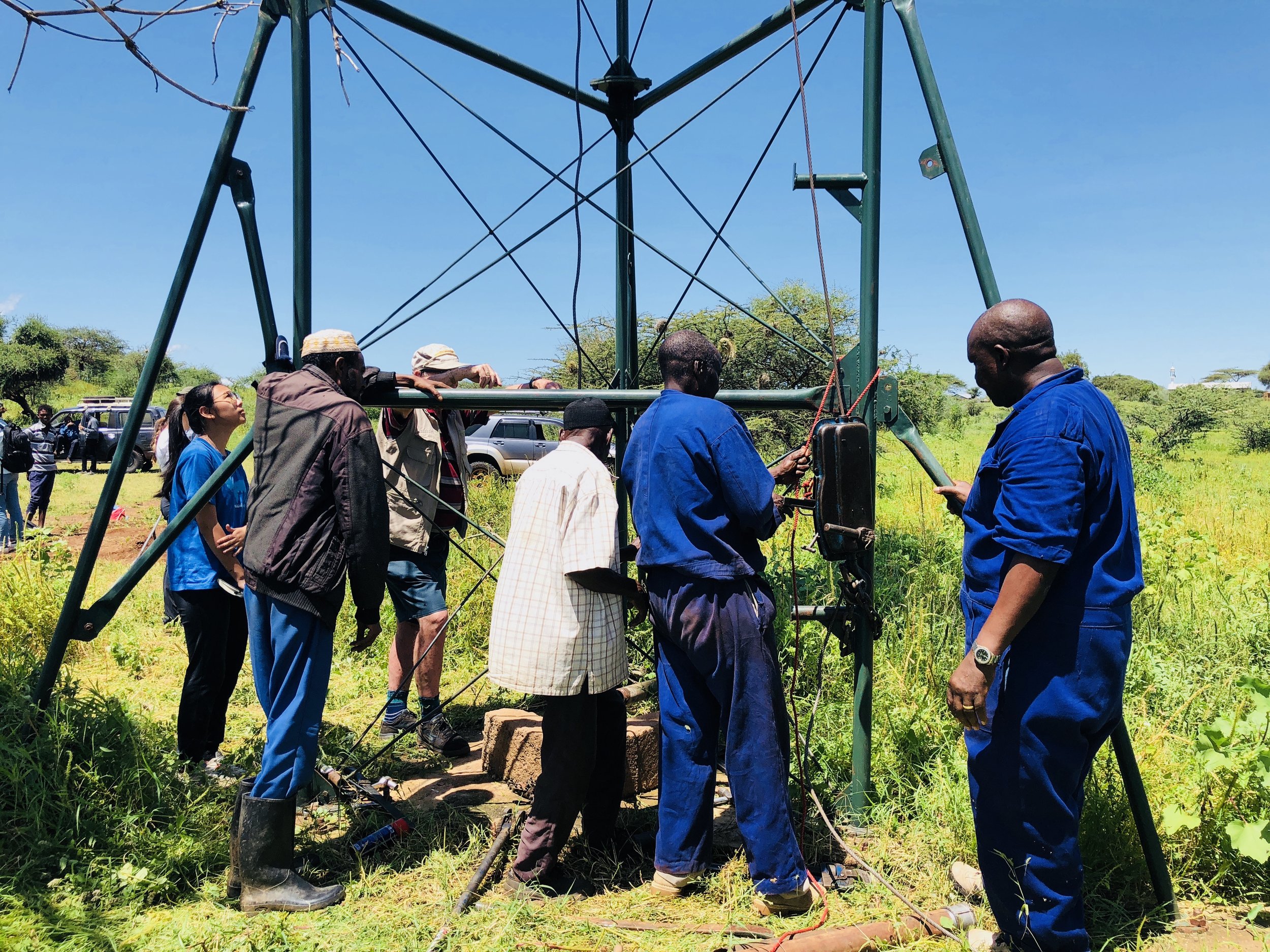 Working on assessing the broken windmill pump in Gambella Kenya, May 2018. 
