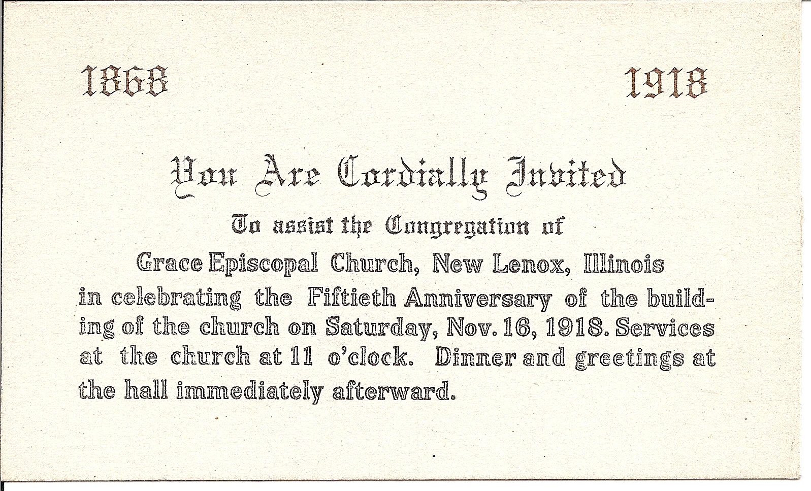 Invite for the 50th Anniversary Reception on Saturday, November 16, 1918.