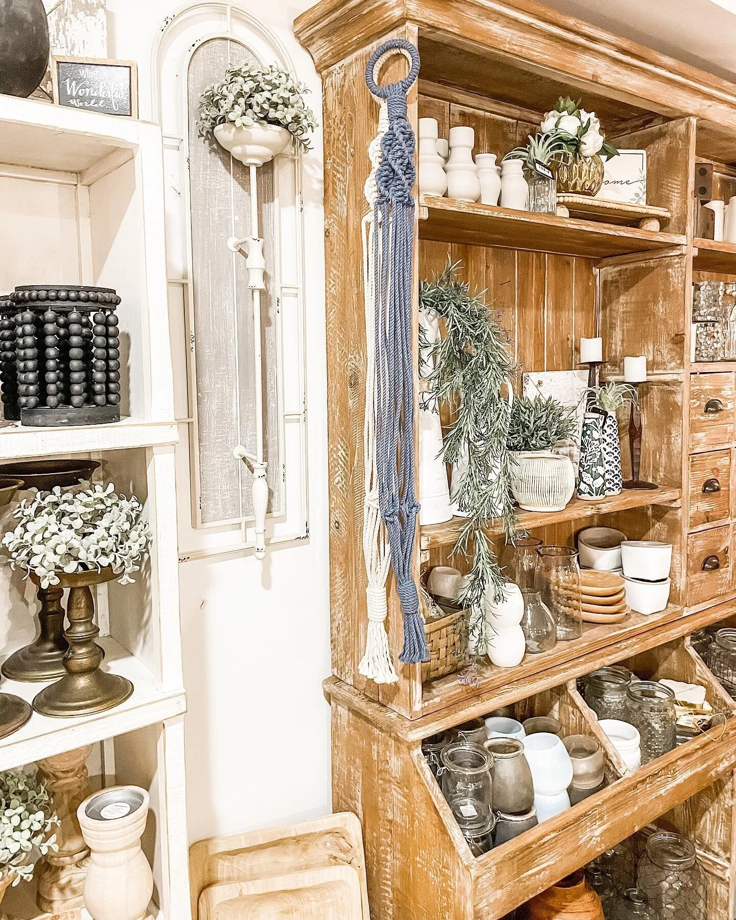 My macrame plant hangers spotted at @beyondthebarnboston! Huge thank you to Nicole and the BBB team for bringing my work to the store 🥰 next time you&rsquo;re in Hudson or Mashpee, pop in &amp; shop amazing farmhouse home decor, kitchen essentials a