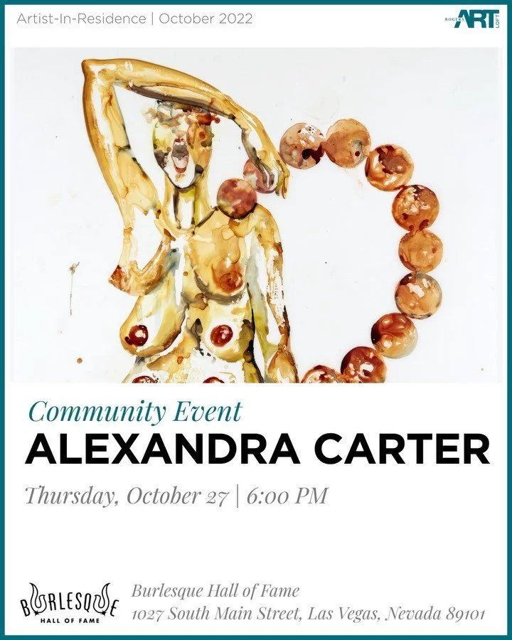 Artist-In-Residence Alexandra Carter @alexandracarterstudio will hold a workshop at the Burlesque Hall of Fame Museum, a treasure trove of history and contemporary education surrounding burlesque. Alexandra will give a short introduction about her us