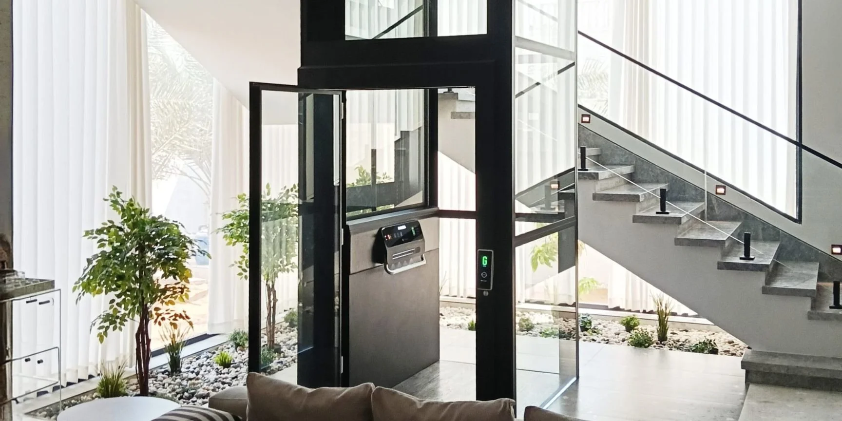 in-home elevator in a living room