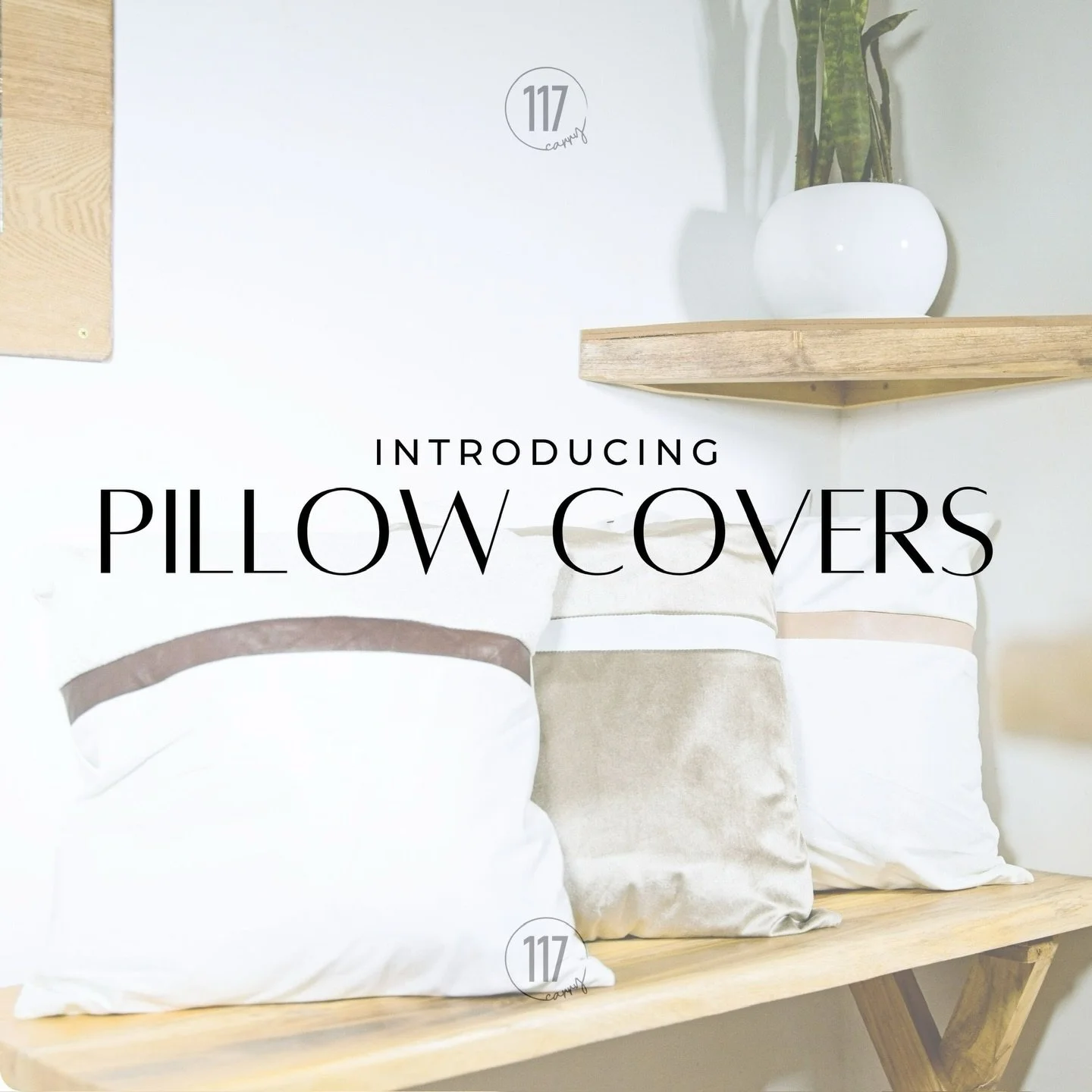 These handmade pillow covers pair a soft, neutral fabric with a stripe of buttery goat leather&mdash;simple, intentional, and timeless. Finished with a hidden zip closure and designed to fit a 20x20 insert. Made to layer beautifully and last well.