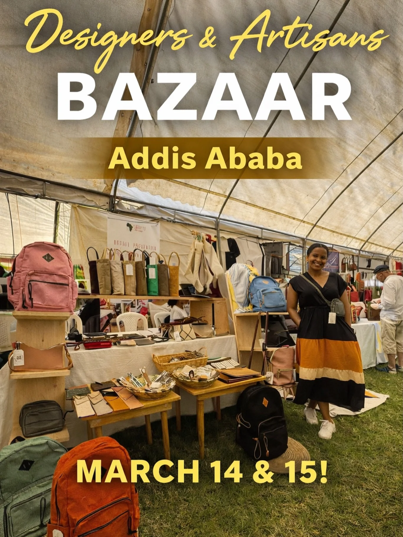 The Designers &amp; Artisans Bazaar is back!

Join us for a weekend celebrating Ethiopian craftsmanship with 150+ artisans and designers showcasing handmade fashion, accessories, leather goods, home items, and more.

🗓 March 14&ndash;15, 2026
⏰ 10 A
