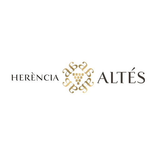Herencia de Altés logo with black background, gold decorative emblem, and white text.