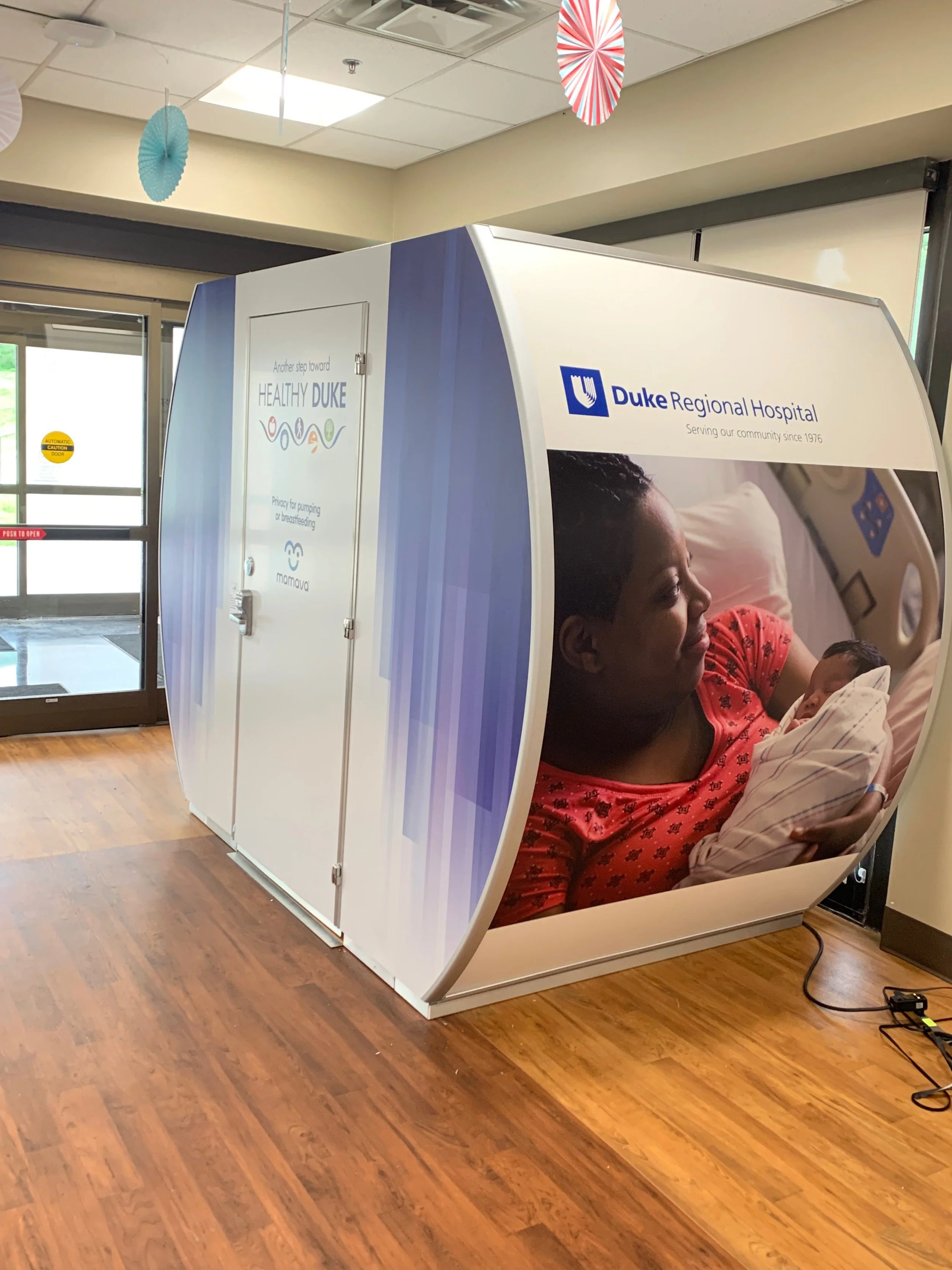Duke Regional Hospital’s custom graphics make their Mamava a perfect fit for their space.