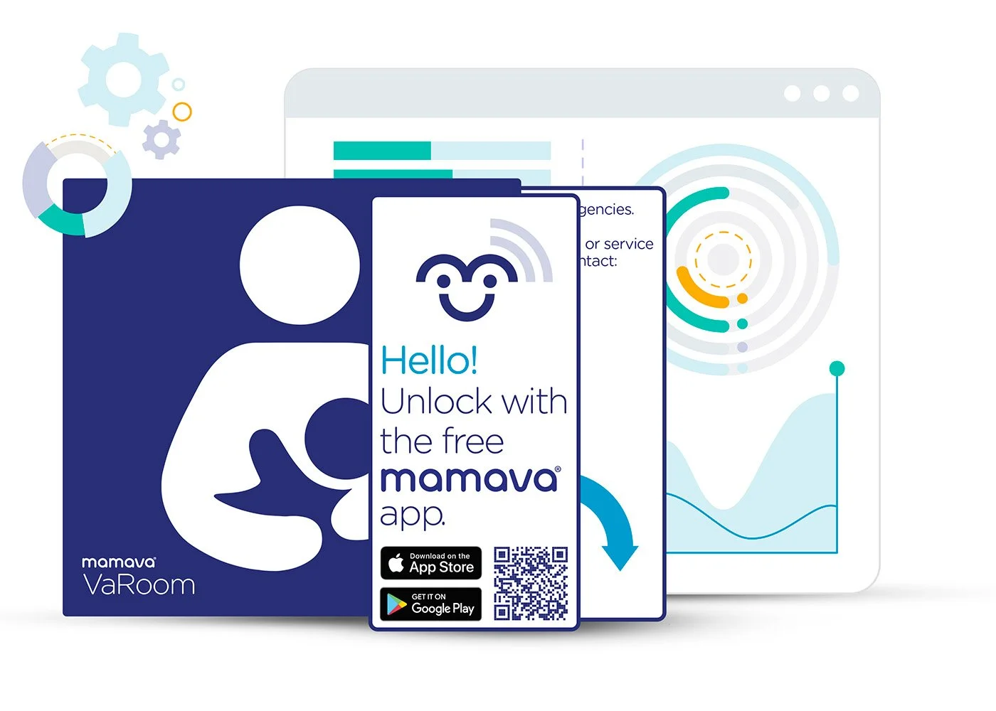 Decals, signage, and graphic illustration of data reports that come with the VaRoom package