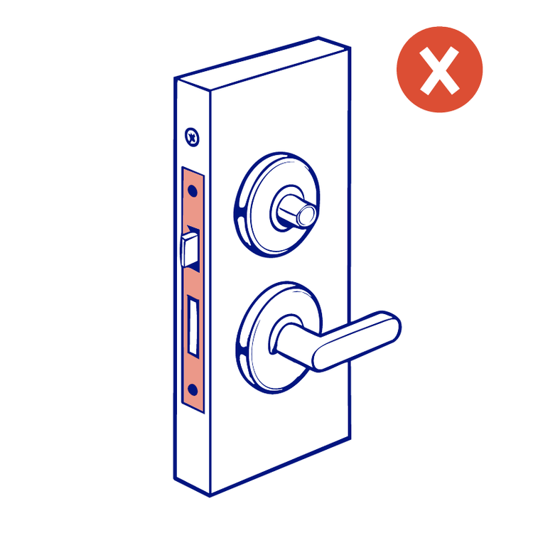 Technical drawing of a mortise lock