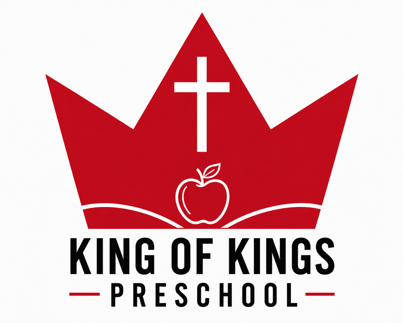 A red crown with and apple and cross inside