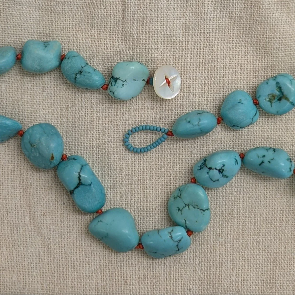 Chunky Turq Nugget Necklace coral thread3.jpg