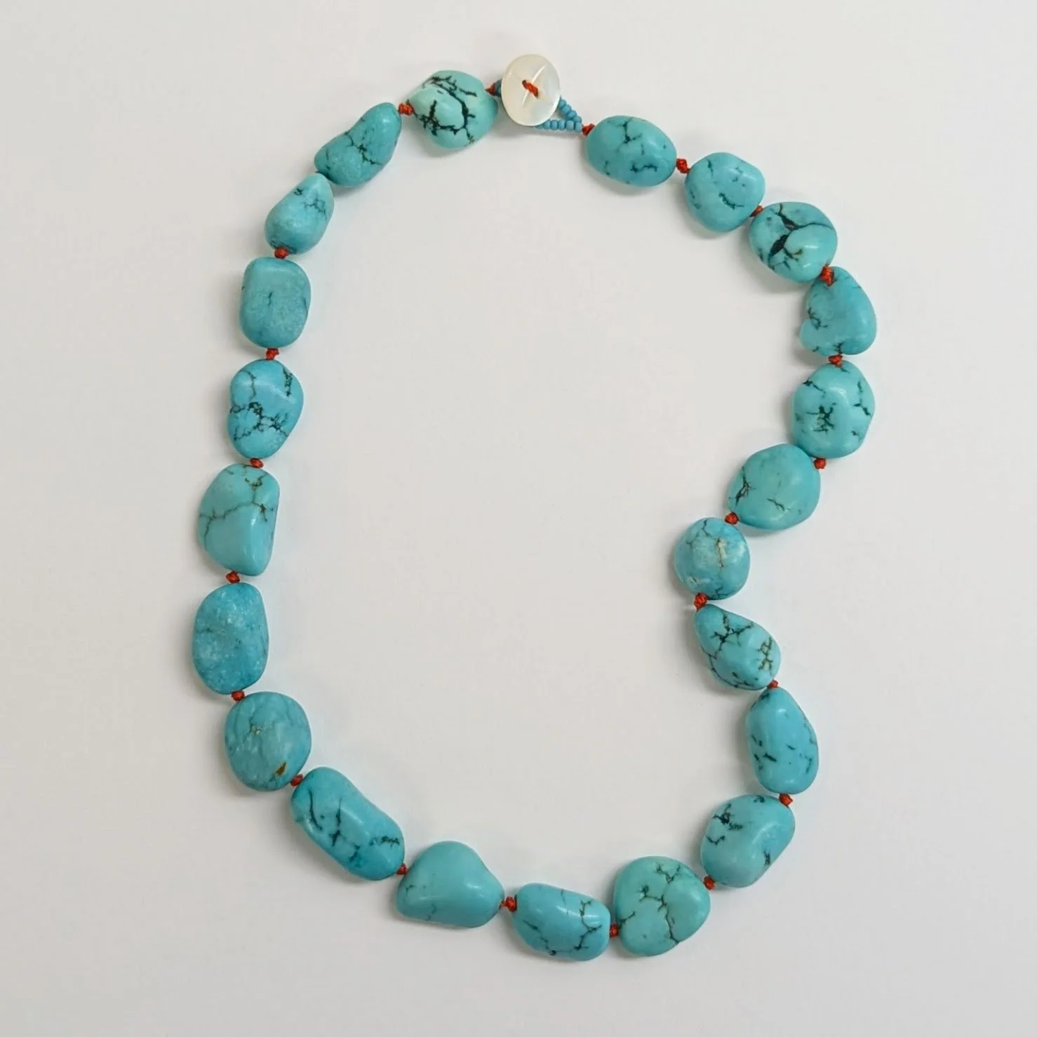 Chunky Turq Nugget Necklace coral thread.jpg