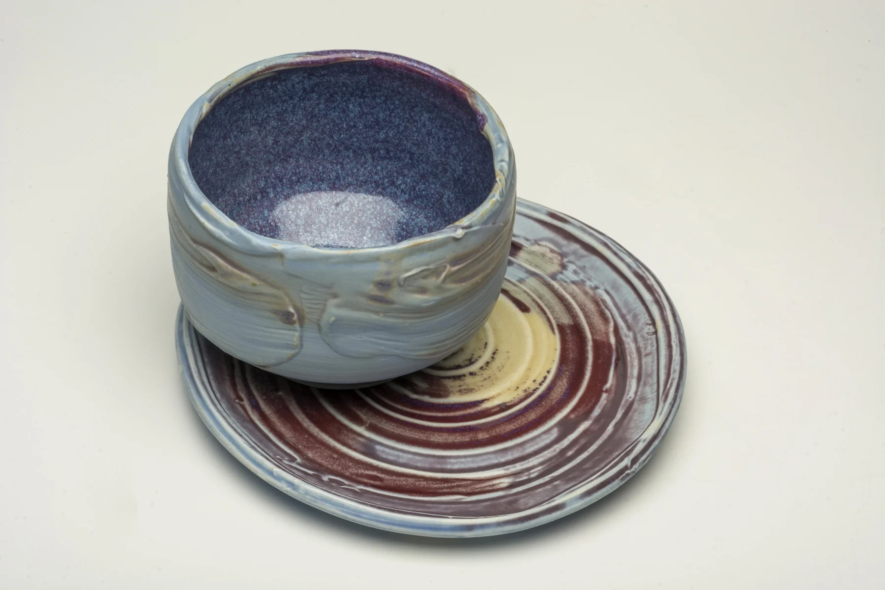 PORCELAIN, GAS REDUCTION TEA BOWL and PLATTER by Susan Card
