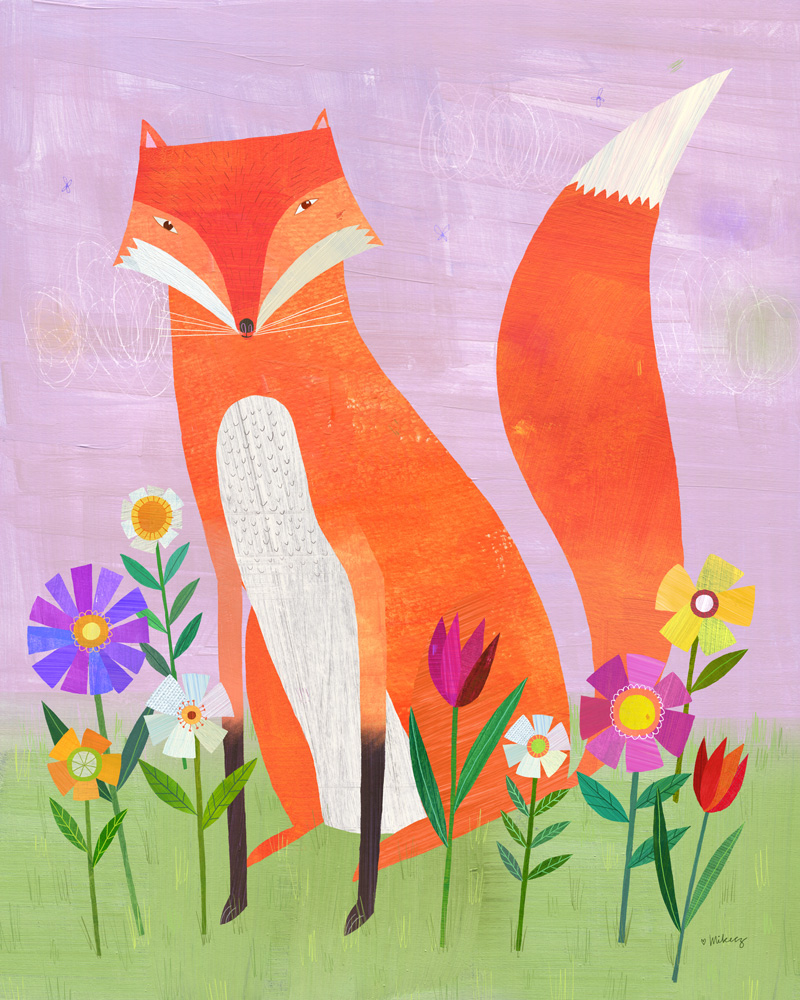 fox in flowers