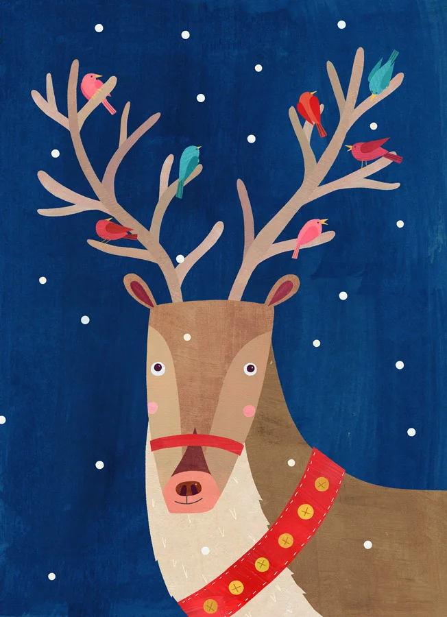 Christmas Reindeer with Birds