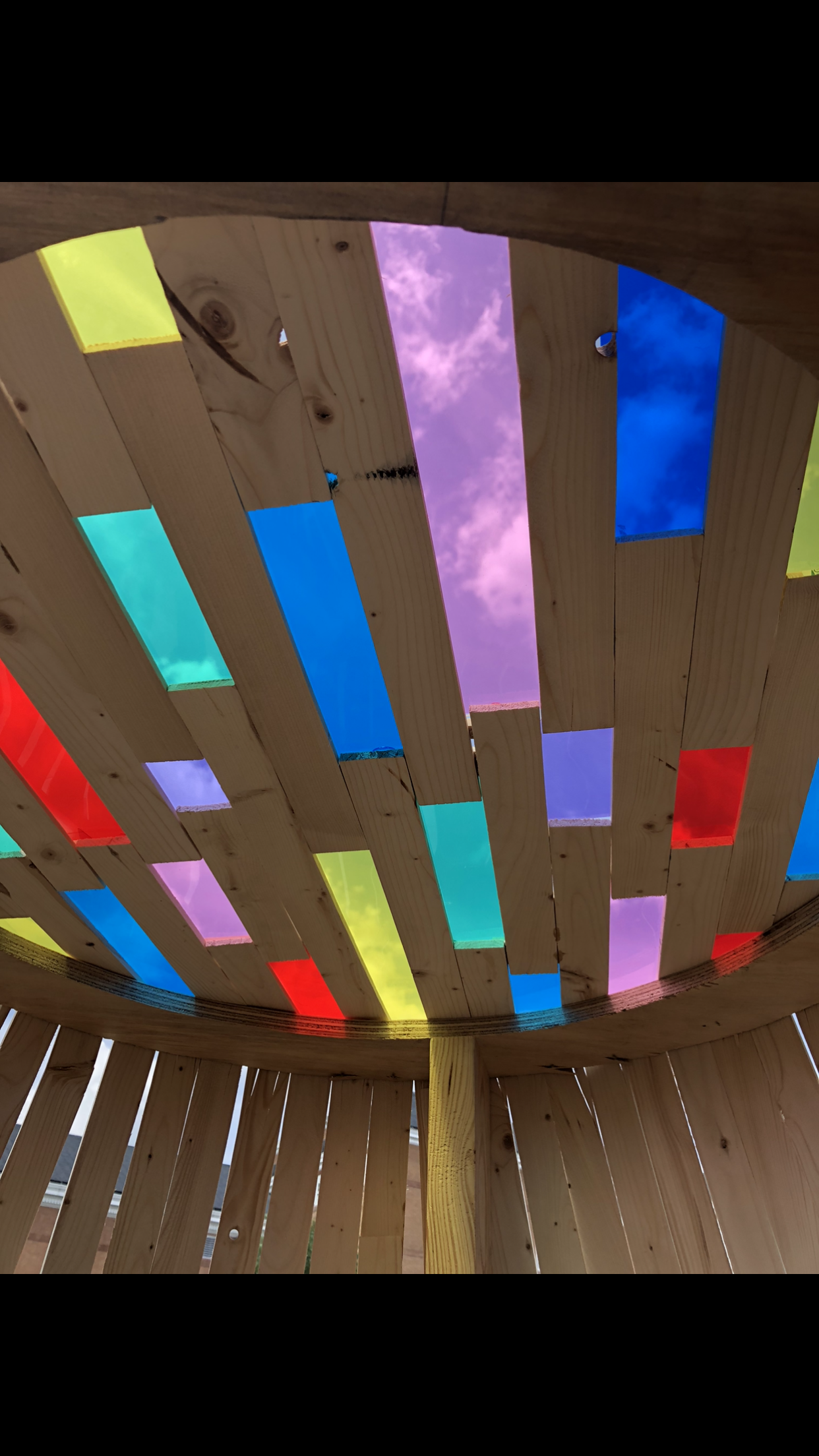  (5.5 x 6.5 ft)  Hand-cut wooden strips &amp; color gels  