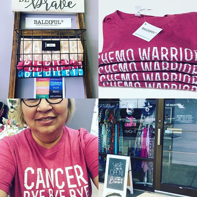 Battle Boutique is open 10a -4p today! {11716 W 95th} We are honored to have our Baldiful tees featured in the boutique. Stop in to shop and support cancer warriors. #cancerbyebyebye #chemowarrior