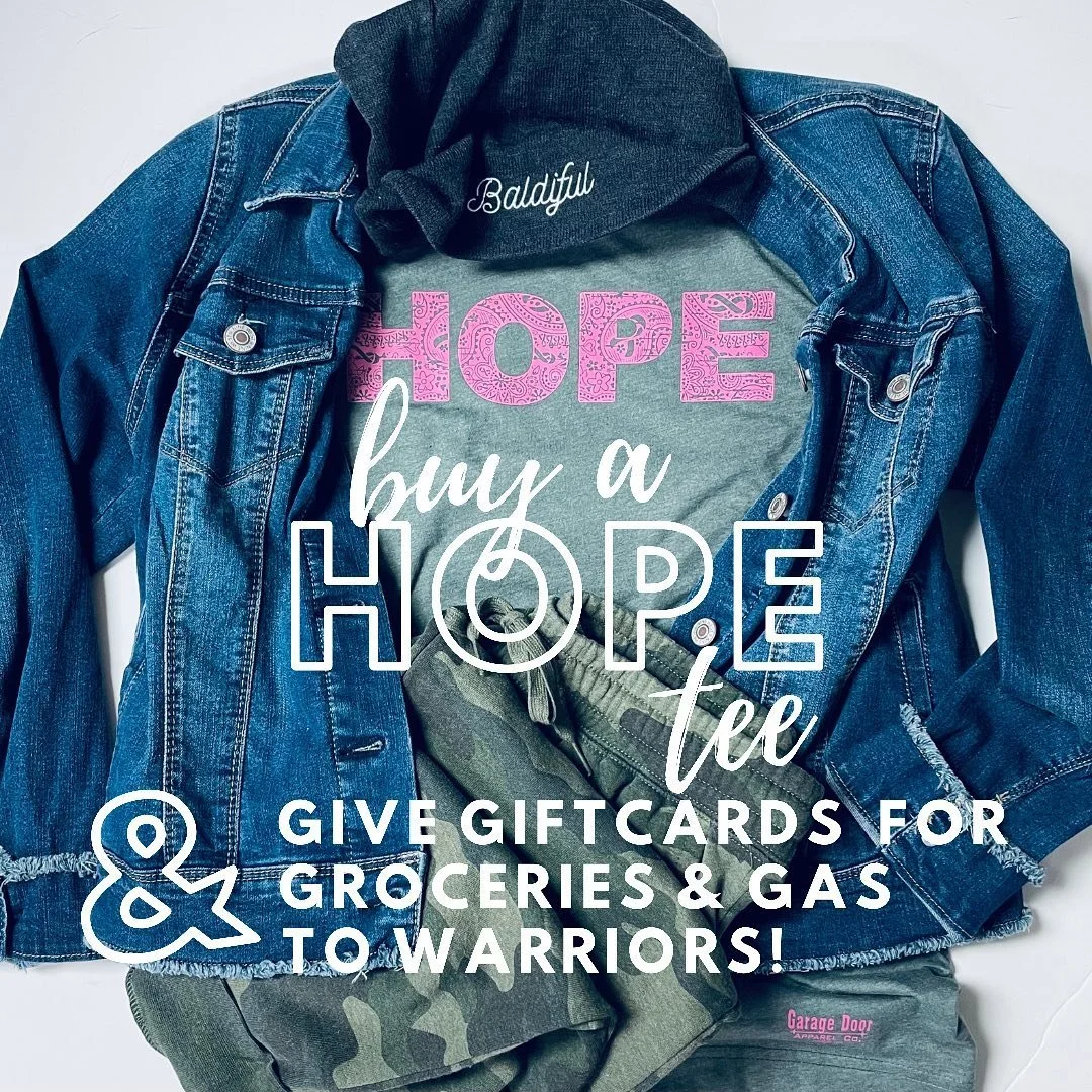 We are so excited for our #giveback HOPE promotion. When you buy the HOPE tee, we buy a $25 gift card for groceries or gas for a cancer warrior. Let&rsquo;s rock this!! 💓