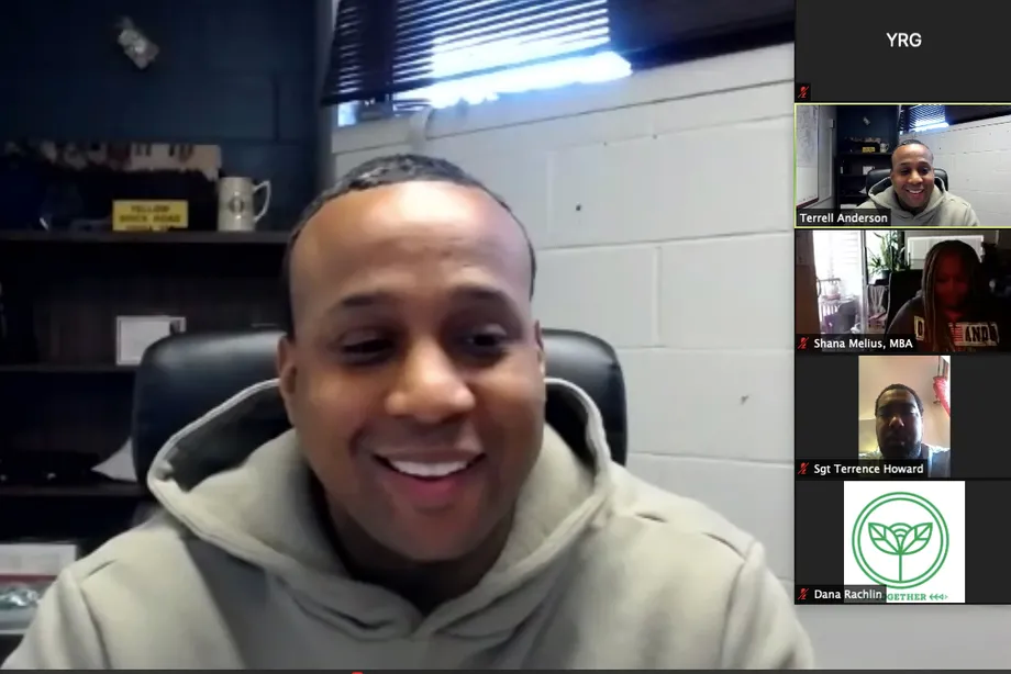 Deputy Inspector Terrell Anderson, speaks with community members and groups about the first Brownsville Safety Alliance pilot in December, 2020.Screengrab/Zoom/73rd Precinct