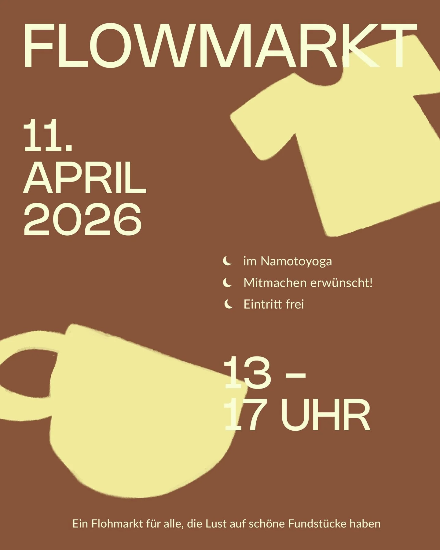 Sei mit dabei am 11.04✨

Flowmarkt bei uns im Studio
13-17 Uhr 
Eintritt ist frei☀️

Wir freuen uns auf euch 💛