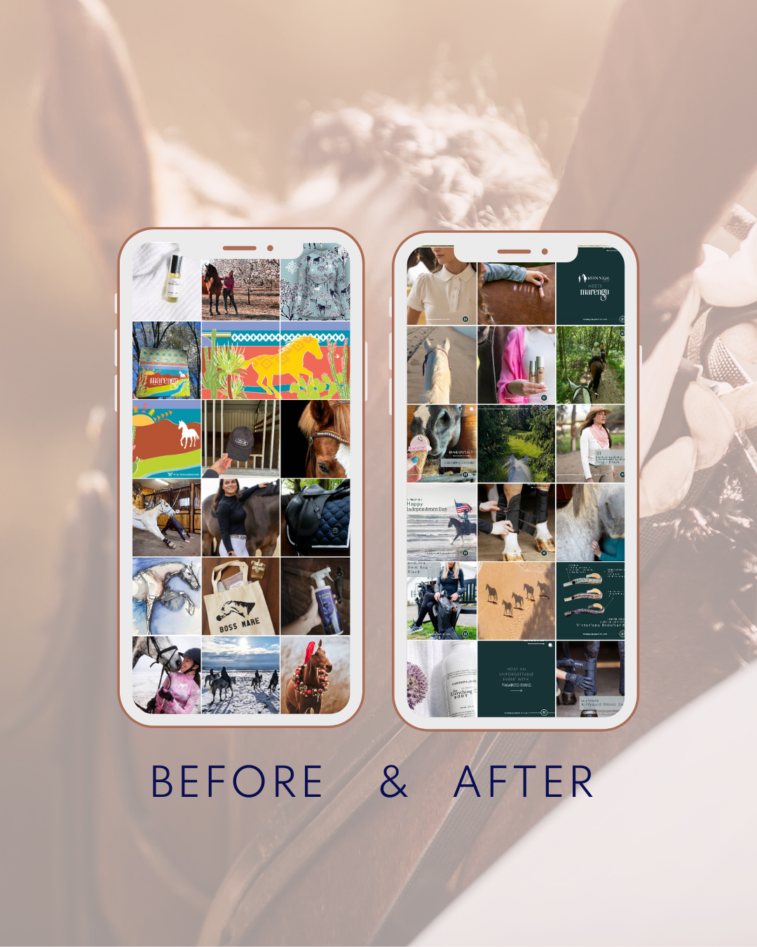 Comparison of two phone screens showing different photo galleries with the caption 'Before & After'.