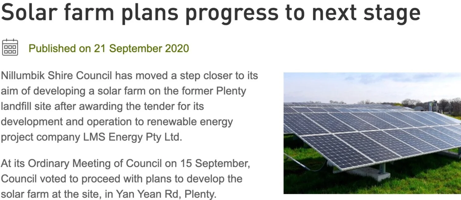 News - Nillumbik Council announces successful Solar Farm bidder