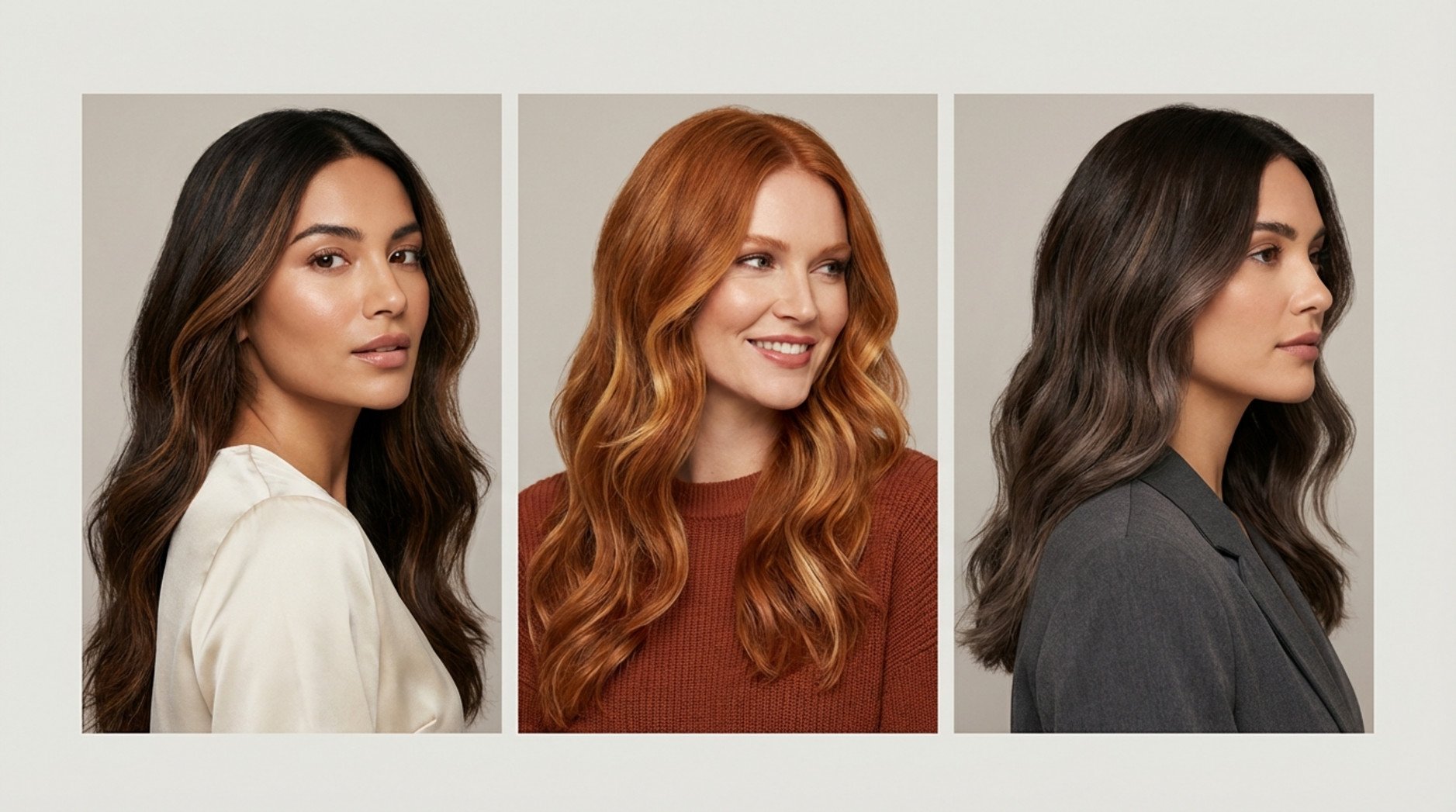A photo collage showcasing different balayage hair colors with healthy, dimensional styles.