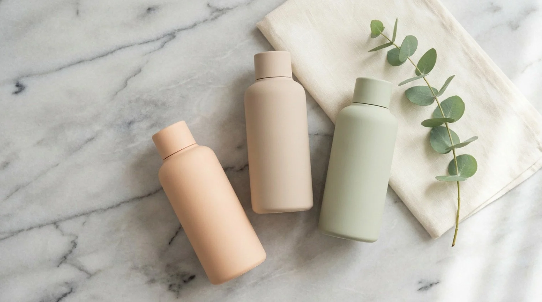 A flat lay of modern hair care products for color maintenance arranged on a light surface.