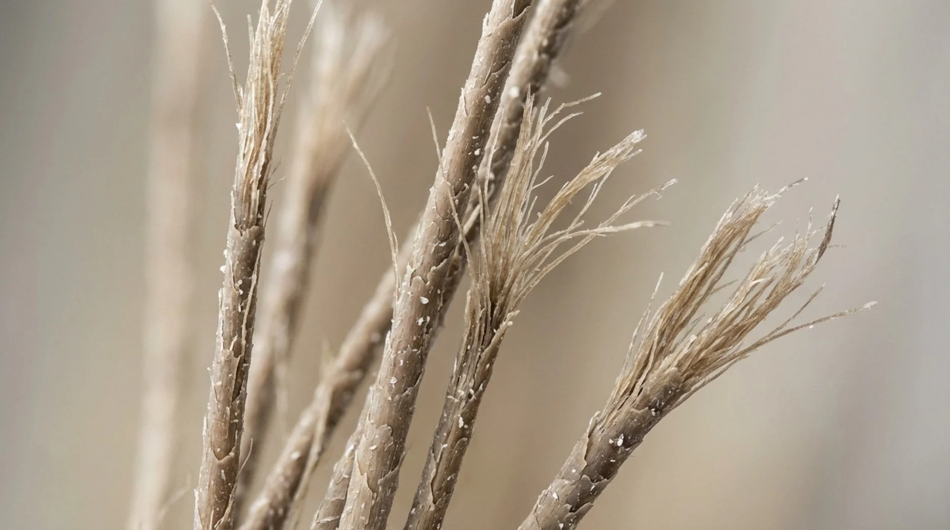 Close-up of hair strands showing split ends and damage for health analysis.