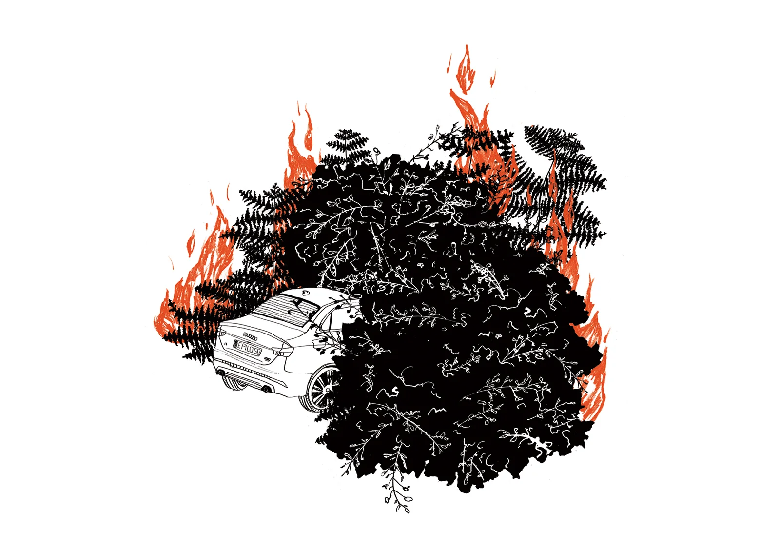 As a Bonus track I designed a t-shirt working on the concepts of the album, as the pyromania, nature elements, human behaviors, and also more industrial daily objects as a house or a car.