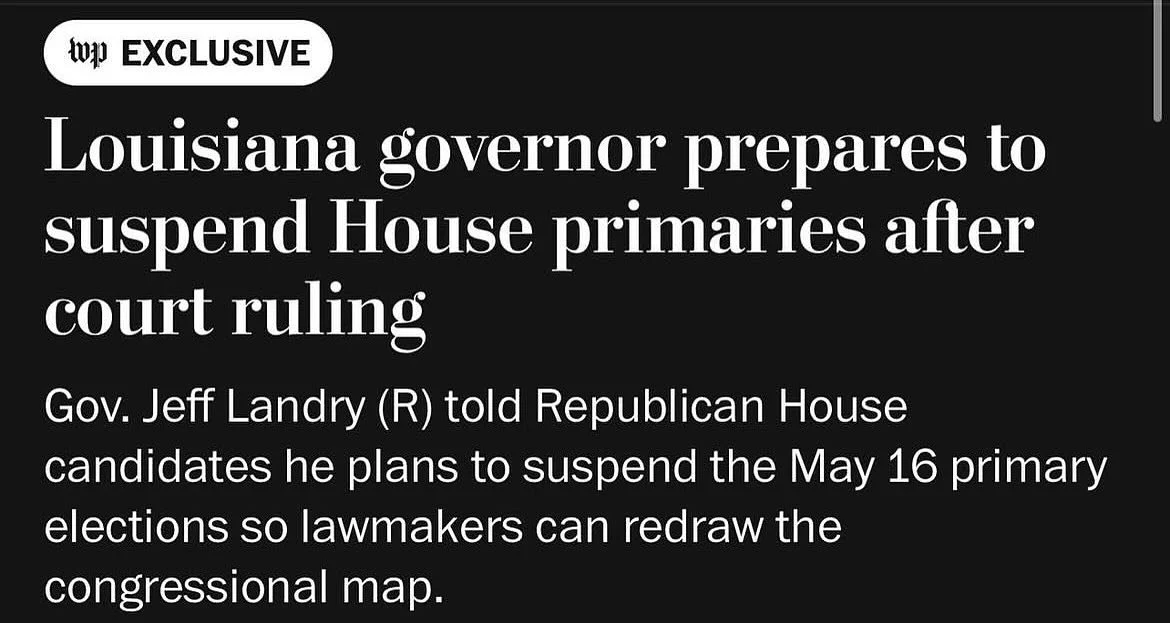 In a late night report, the Washington Post reports Gov. Landry will announce plans to suspend the May election though early voting was set to begin Saturday. There are some questions of the legality of this. Watch WWL Morning News for the latest.