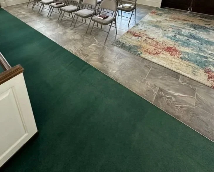 Sanctuary carpet and tile at Crooked Creek Baptist Church