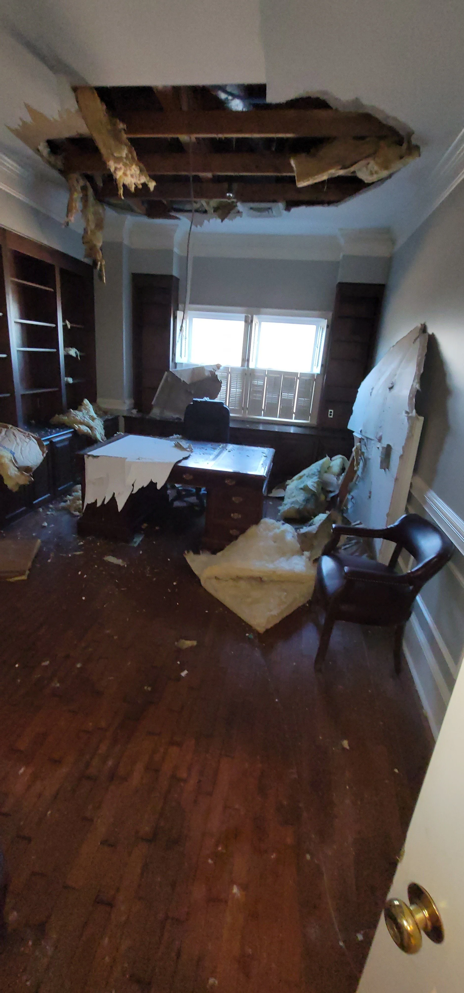 Ceiling fell in an office after water damage from a burst pipe