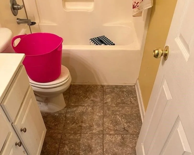 ServiceMaster removed fallen drywall and cleaned and sanitized the bathroom area