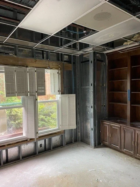 ServiceMaster removed damaged ceiling tiles, cleaned up and dried out the offices