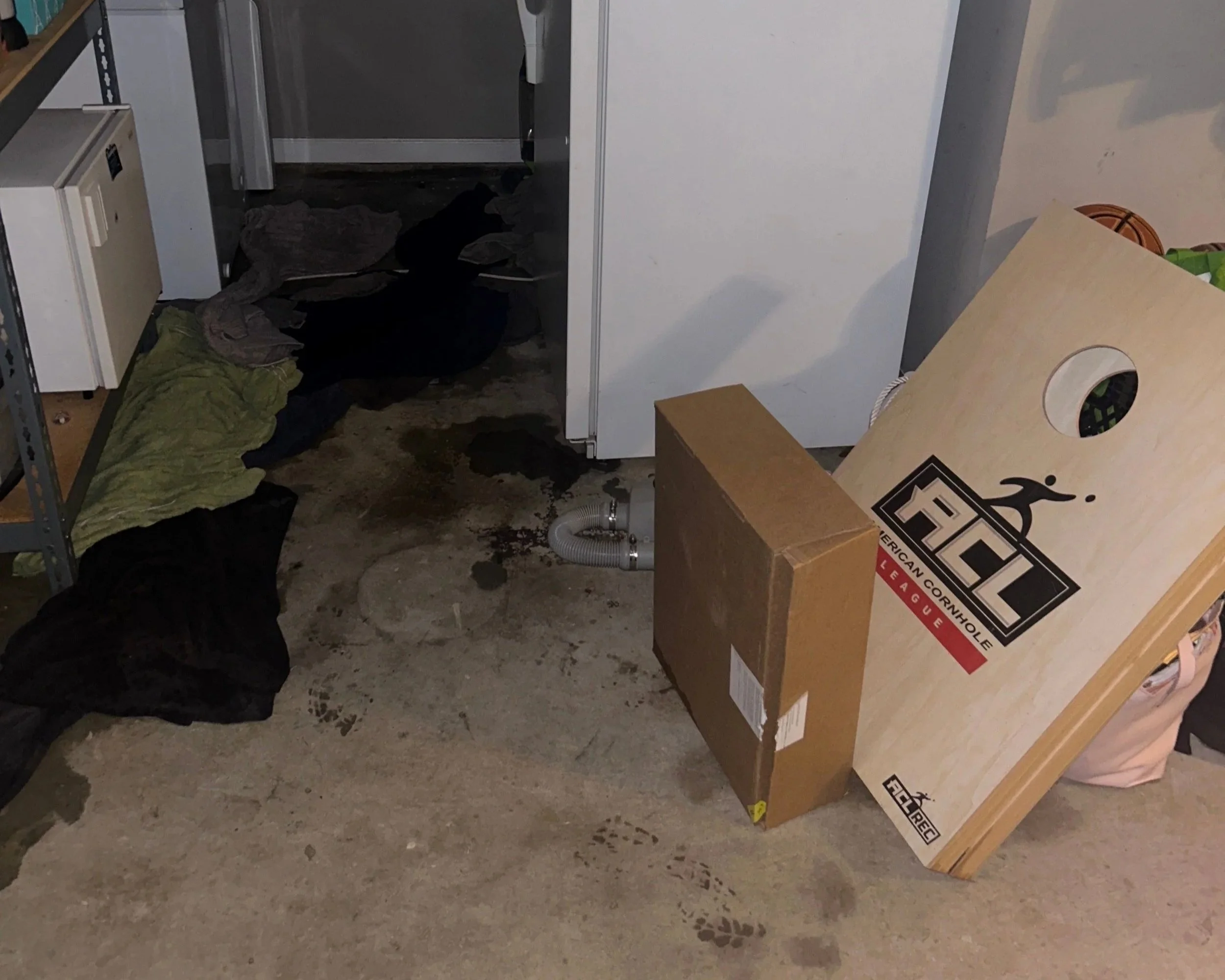 Water on Garage floor after washing machine overflow