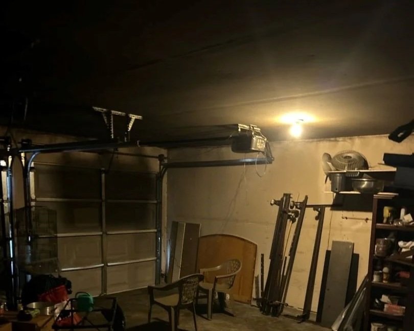 Garage after a space heater caught fire in it