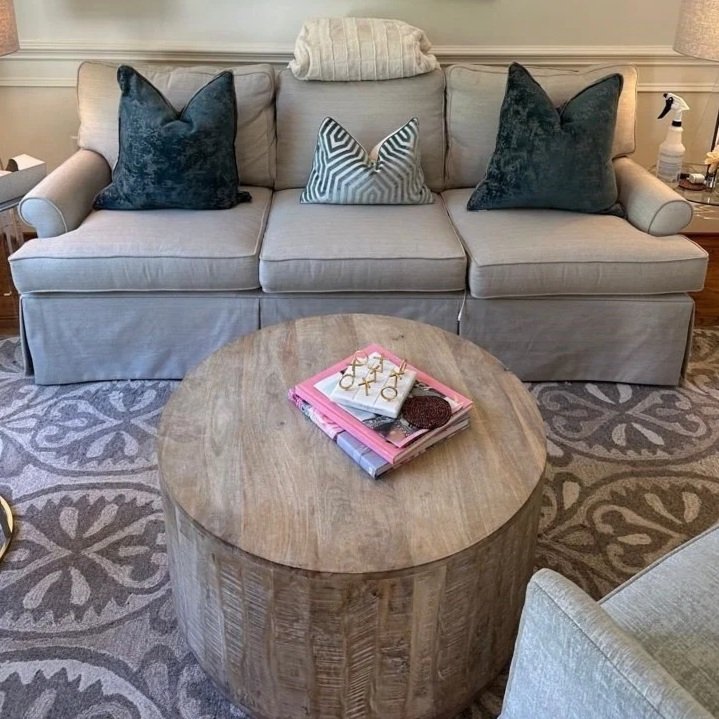 Upholstered sofa before ServiceMaster professional deep upholstery cleaning