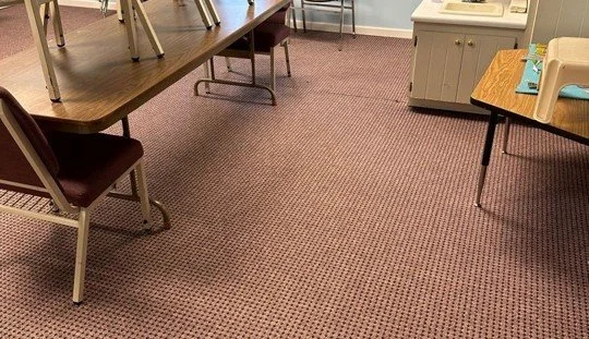 Classroom carpet after ServiceMaster cleaning removed stains