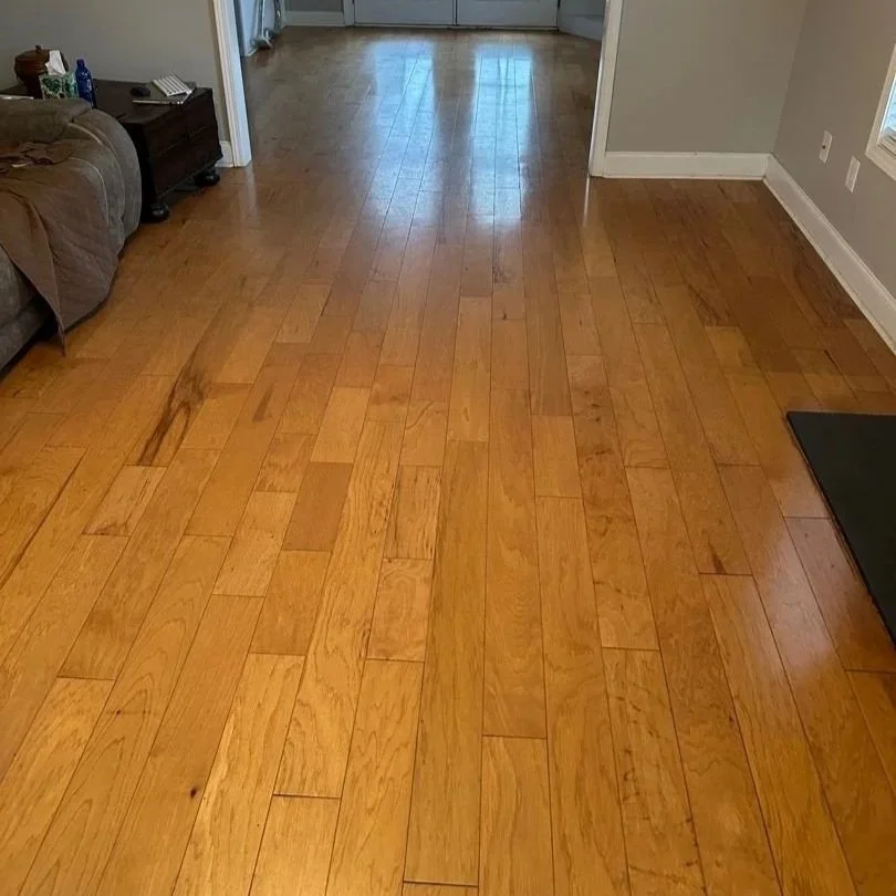 Dingy, dull hardwood floor before ServiceMaster hardwood floor cleaning
