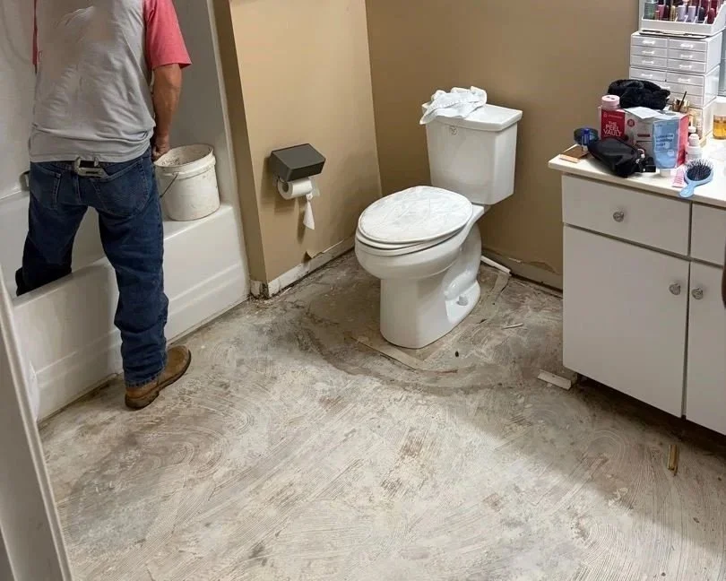 Bathroom ready for repairs after ServiceMaster water damage mitigation completed