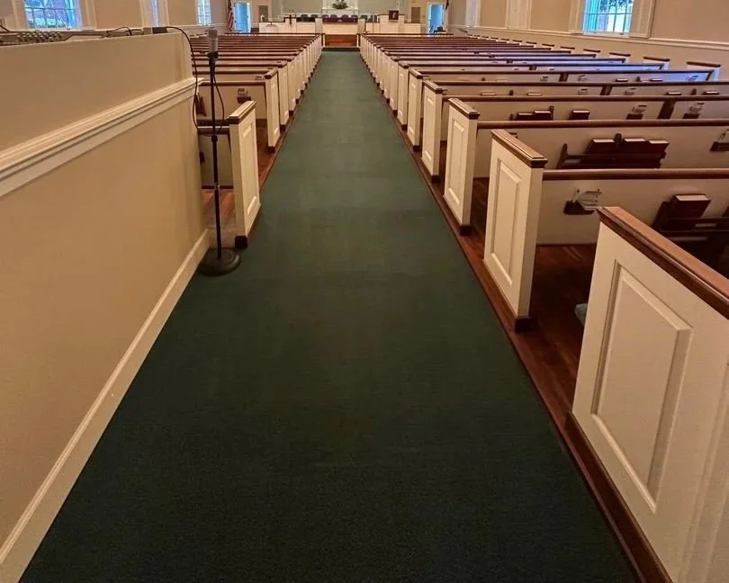 Sanctuary main aisle carpet after ServiceMaster professional carpet cleaning