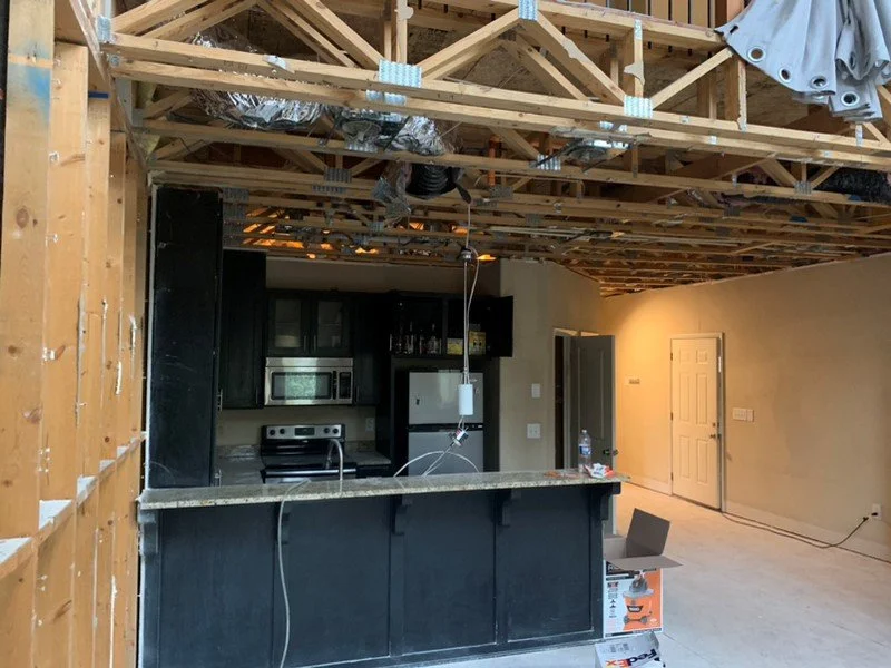 ServiceMaster removed damaged building materials, cleaned up and dried out the kitchen