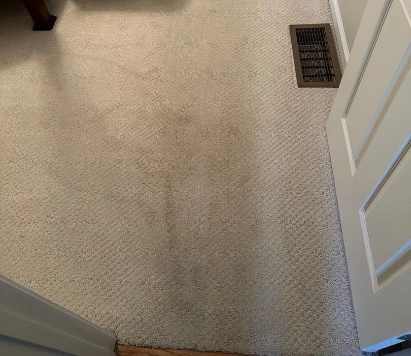 Bedroom entryway carpet before ServiceMaster carpet cleaning