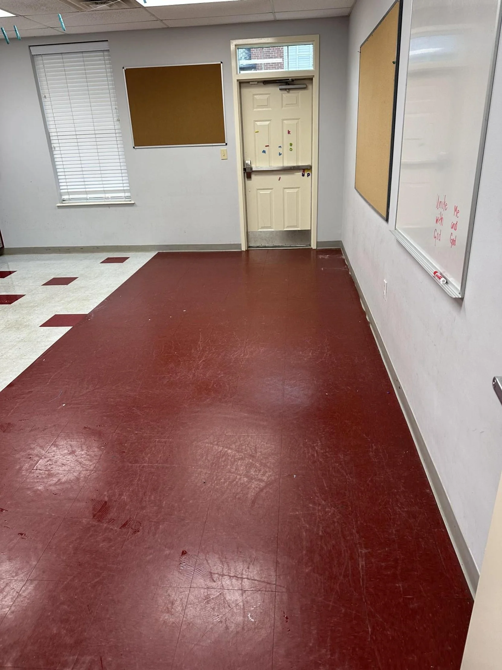 VCT flooring before ServiceMaster strip and wax