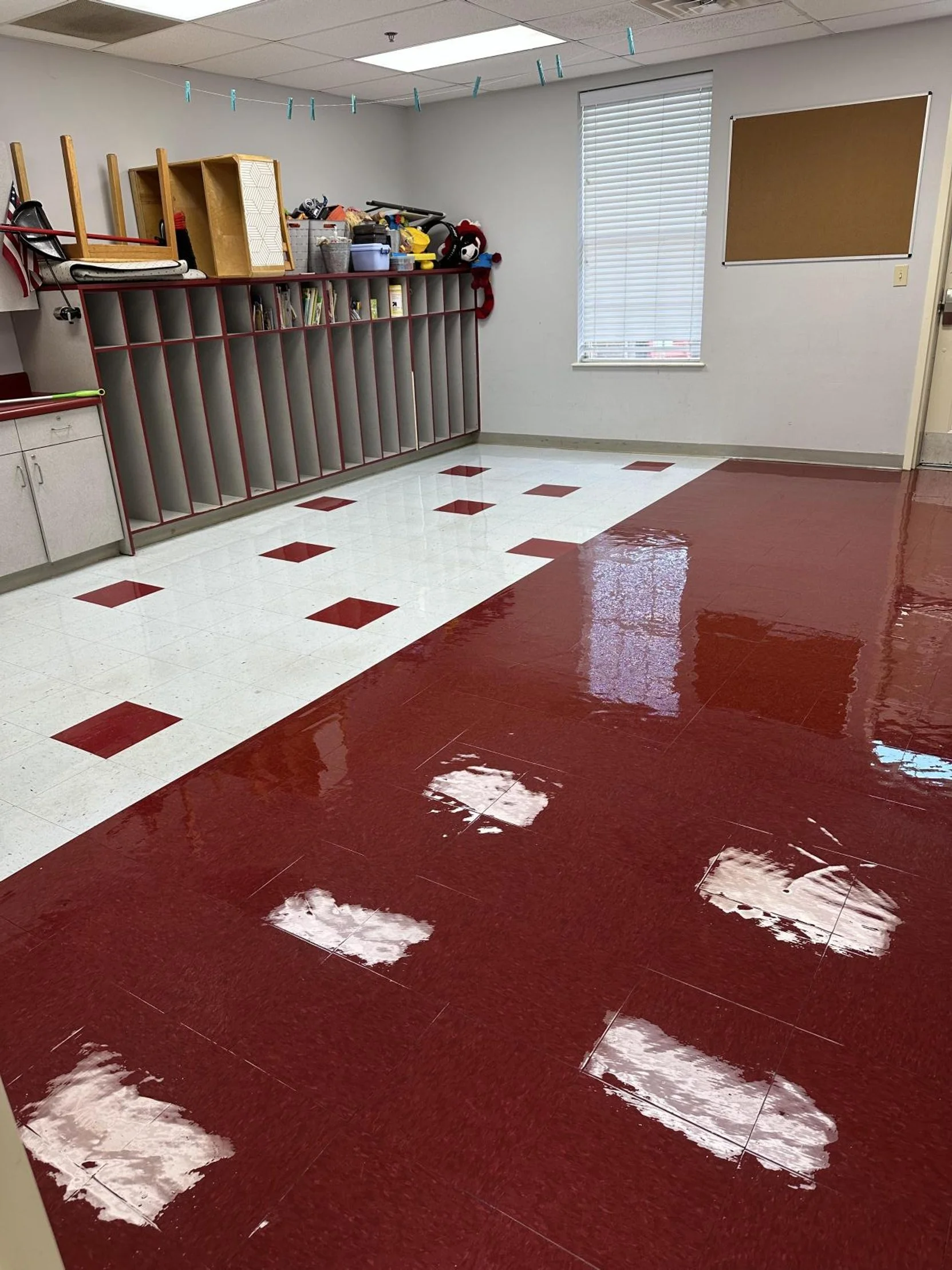 Freshly cleaned VCT flooring