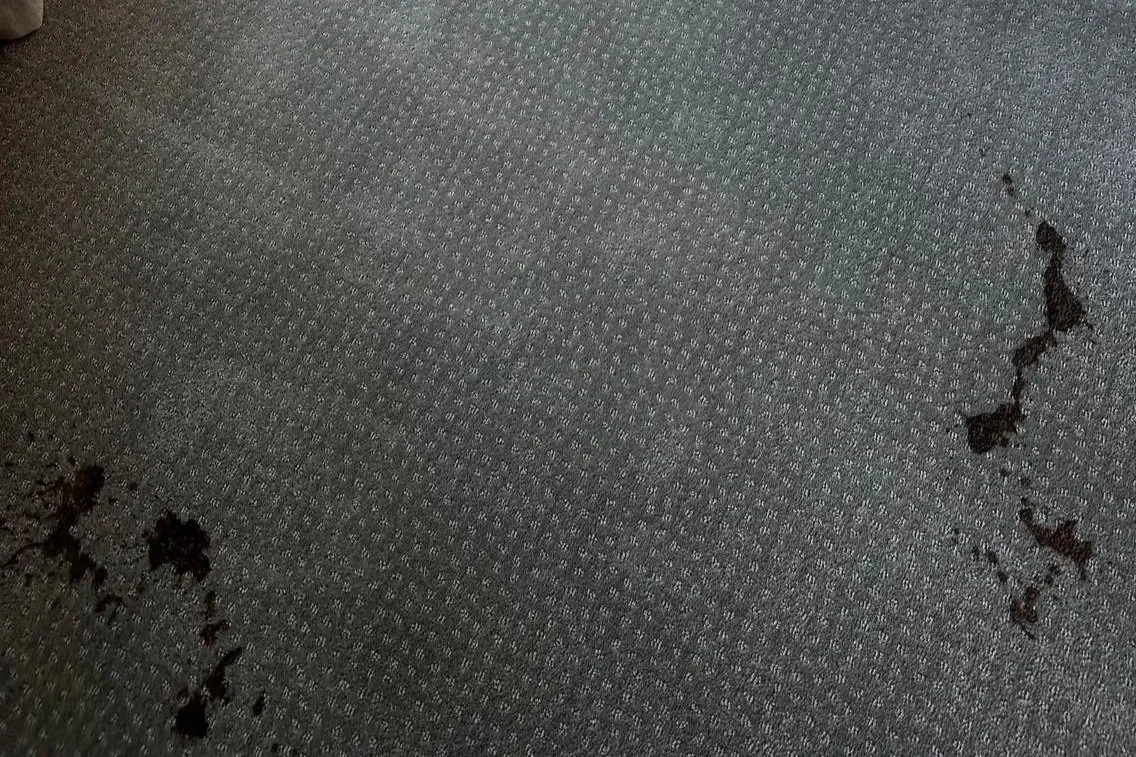 Mystery stain on bedroom carpet before ServiceMaster professional deep carpet cleaning