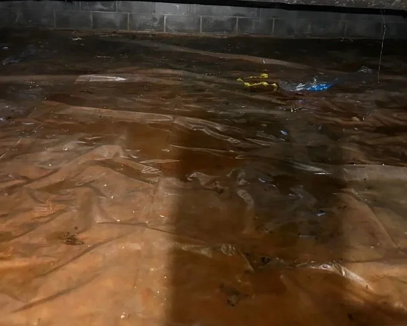 Plastic vapor barrier in crawlspace on the ground